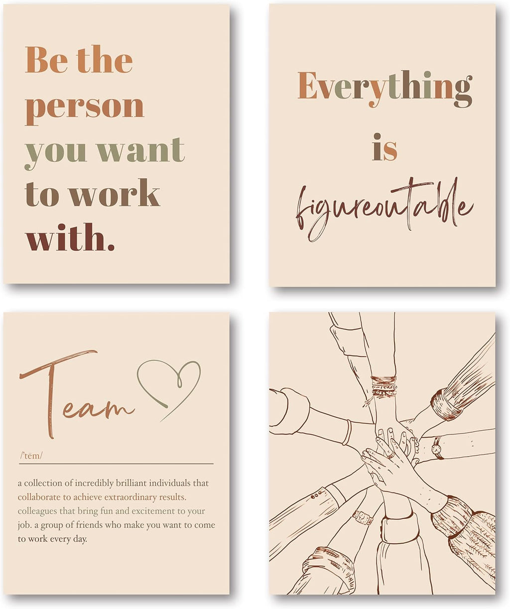 Be the Person You Want to Work with Team Work Wall Art Decor, Motivational Office Artwork, 8X10 Unframed Set of 4