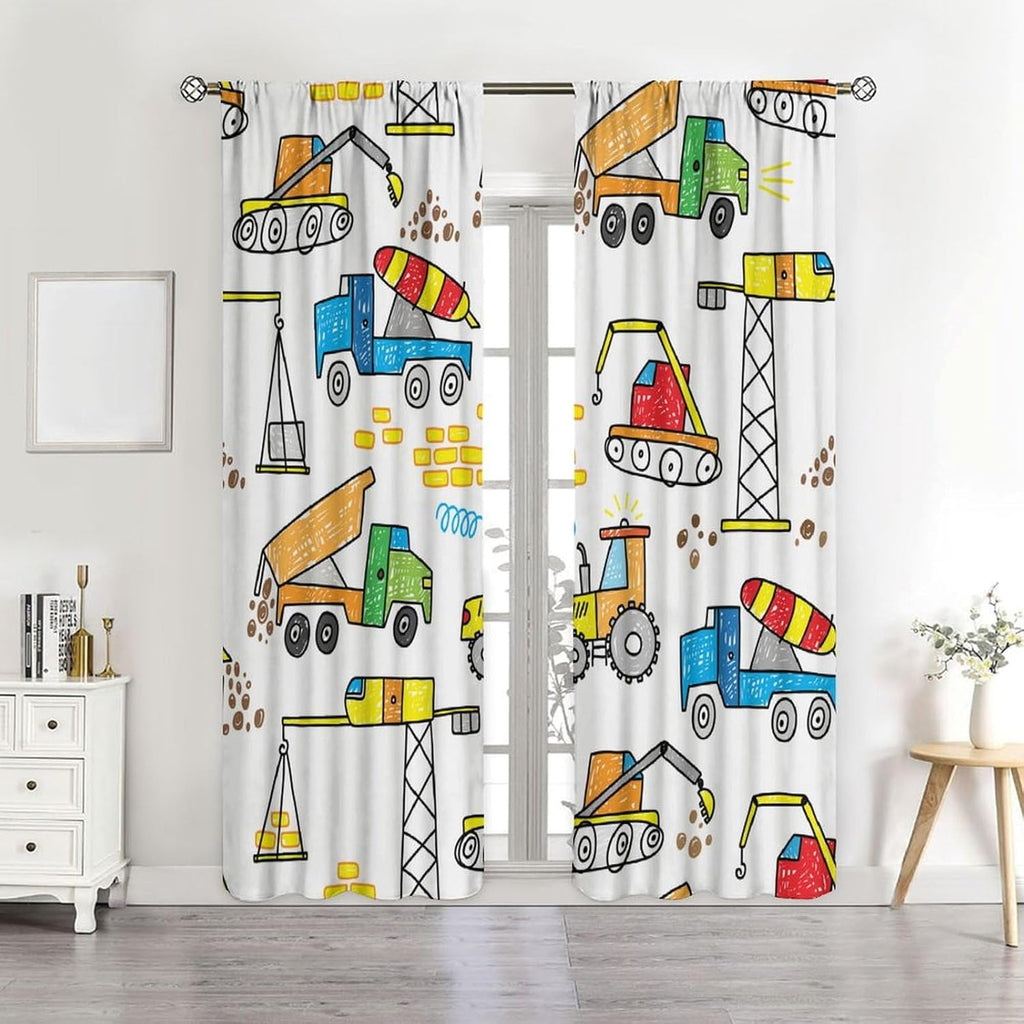 Construction Curtains for Boys Bedroom, Kids Blackout Curtains, Toddler Blackout Curtains Cartoon Curtains, Construction World, Excavating Crane, Sand Truck W42Xl45 Inches
