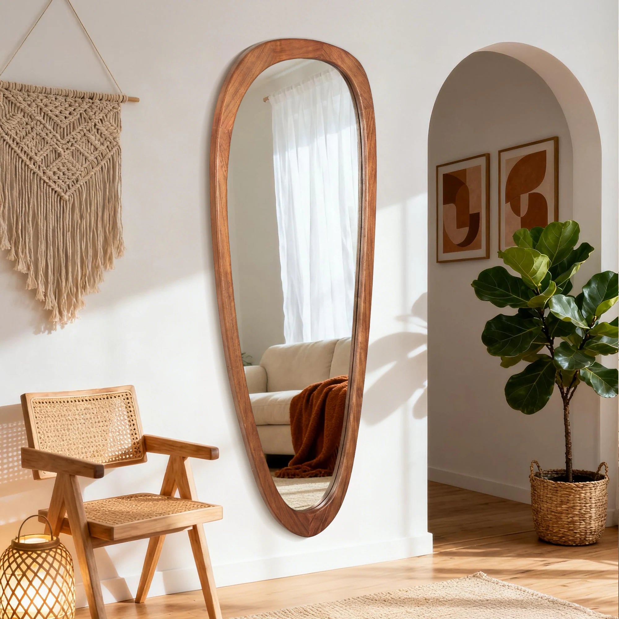 Irregular Mirror Asymmetrical Wood Wall Mirror
