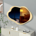 42"X 28" Irregular Wall Mirror, Natural Wood Framed Wall Mirror, Asymmetrical Wall Wavy Mirror for Living Room Bedroom Entryway Bathroom Modern Decorative Cloud Mirror Hanging Hooks