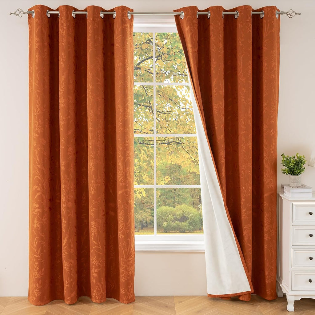 Blakout Beige Curtains with Orange Floral Curtains