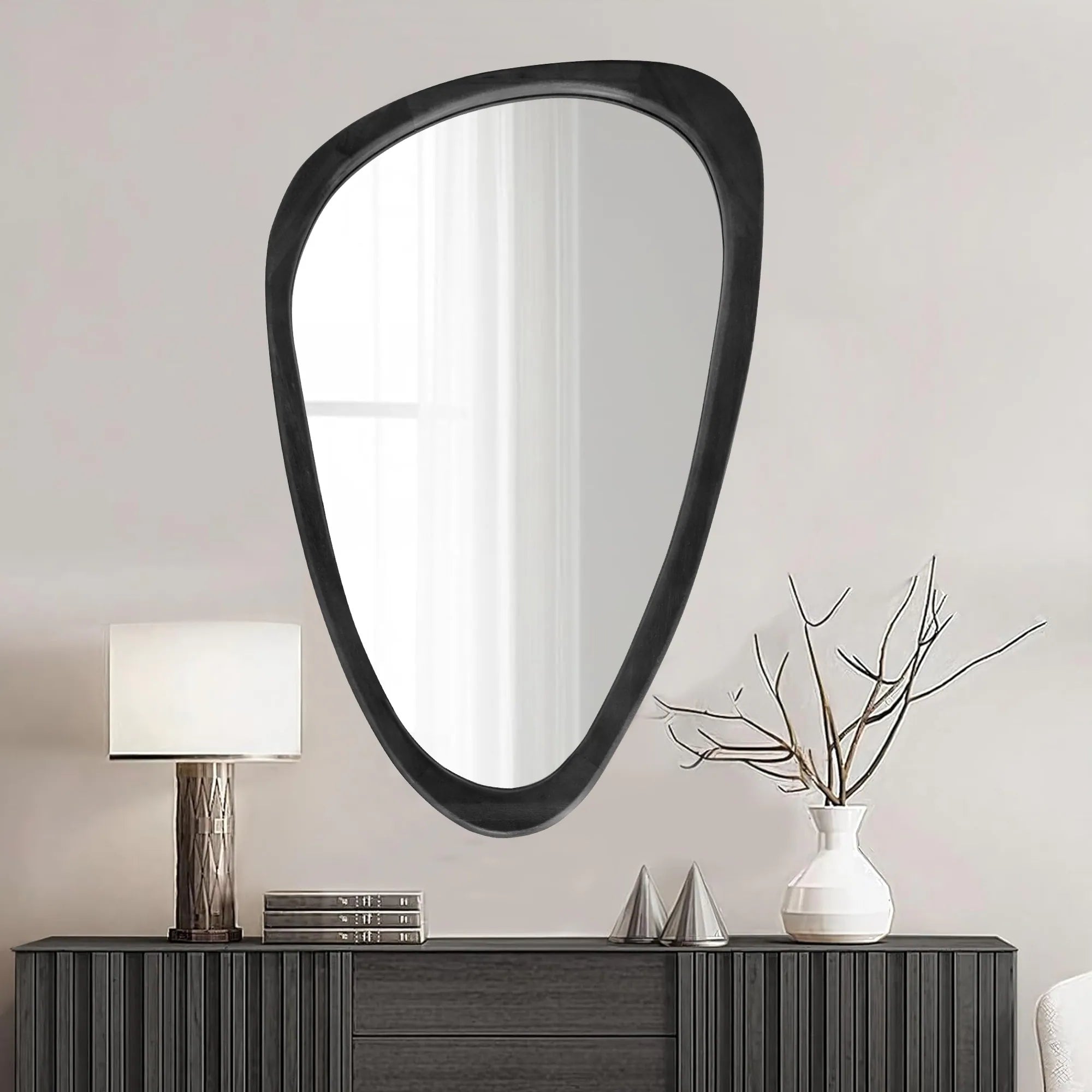 Irregular Mirror Asymmetrical Wood Wall Mirror