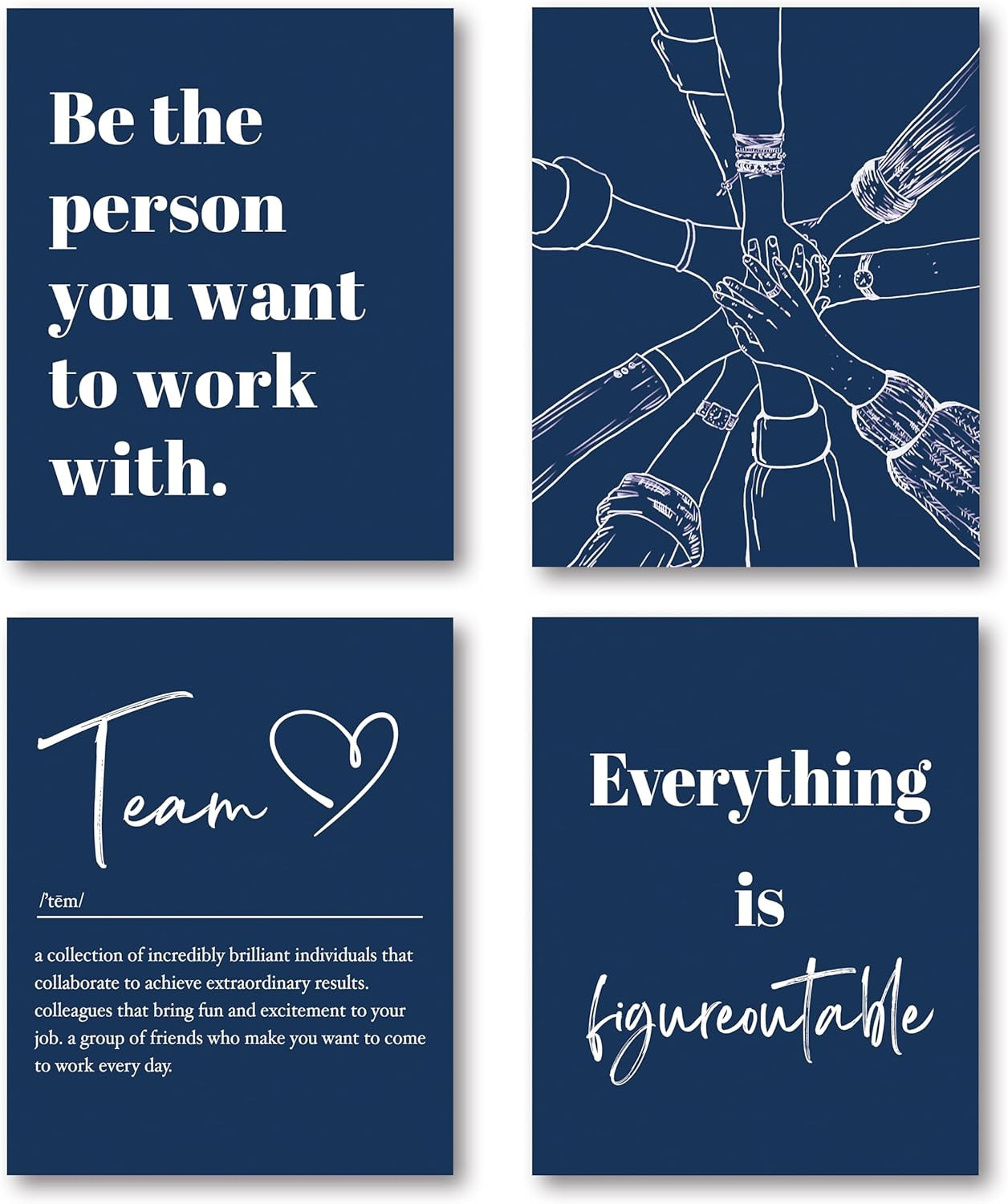 Be the Person You Want to Work with Team Work Wall Art Decor, Motivational Office Artwork, 8X10 Unframed Set of 4 (Blue)