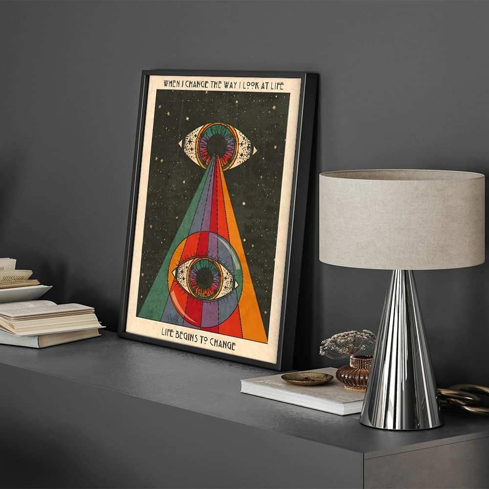 2PCS Retro Hippie Wall Art, 70'S Psychedelic Eyes Art Posters, Inspirational Quote Canvas Painting Pictures Prints Wall Decor for Bedroom Living Room Apartment Teen Dorm Home Decoration,Unframed