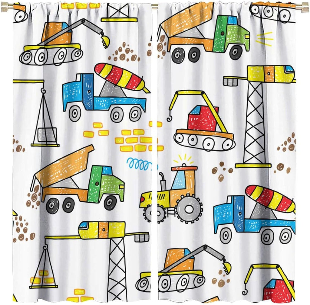 Construction Curtains for Boys Bedroom, Kids Blackout Curtains, Toddler Blackout Curtains Cartoon Curtains, Construction World, Excavating Crane, Sand Truck W42Xl45 Inches