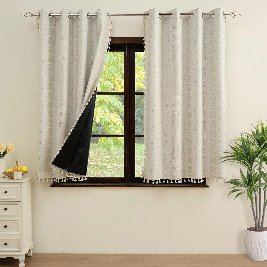 Blakout Beige Curtains with Orange Floral Curtains