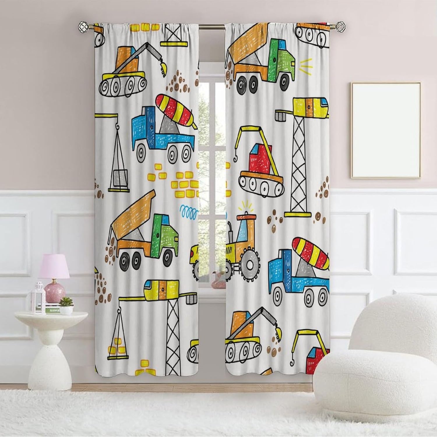 Construction Curtains for Boys Bedroom, Kids Blackout Curtains, Toddler Blackout Curtains Cartoon Curtains, Construction World, Excavating Crane, Sand Truck W42Xl45 Inches